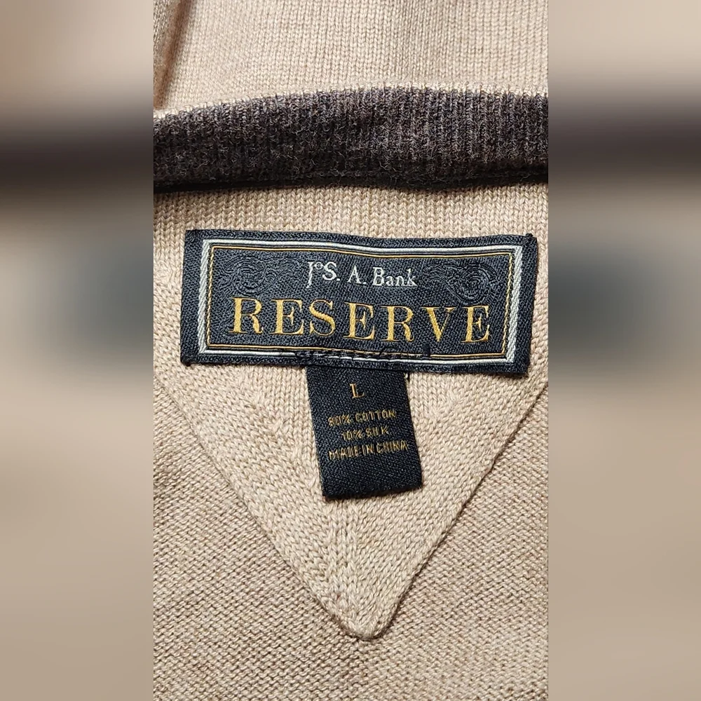 Jos. A. Bank Reserve Men's Camel Cardigan‎ Sweater Cotton/Silk Blend Size Large